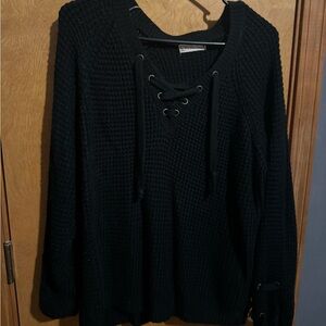 Black Sweater Lace Neck And Sleeves Size XXL